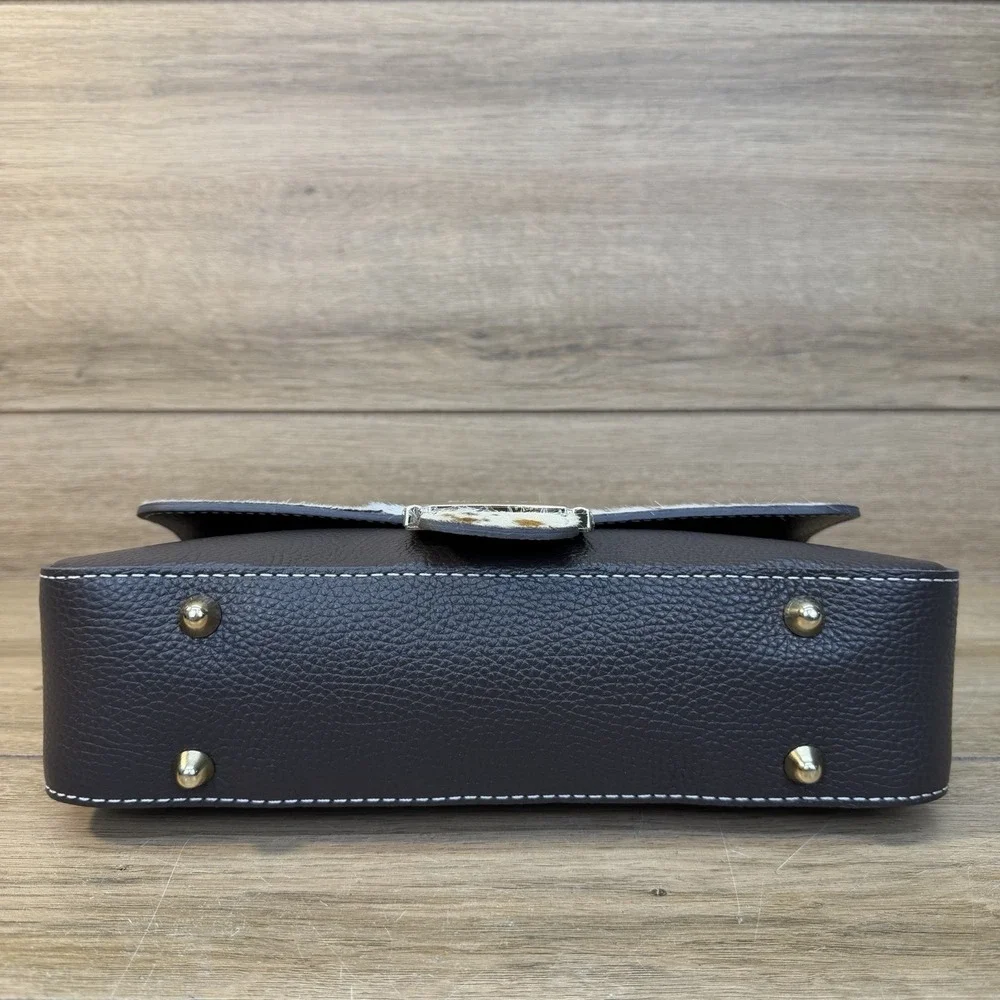 Divine Firenze Italy Calf Hair Cowhide Leather Baguette Flap Shoulder Bag Purse